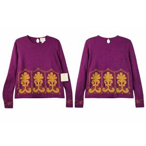 1990 Susan Bristol Worsted Wool Sweater Size 40 Golden Embroidery Vintage